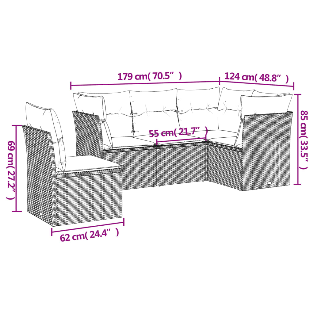Salon de jardin 5 pcs | Mobilier d'Extérieur | Ensemble de Table et chaises avec coussins noir résine tressée CDS58889 - 3