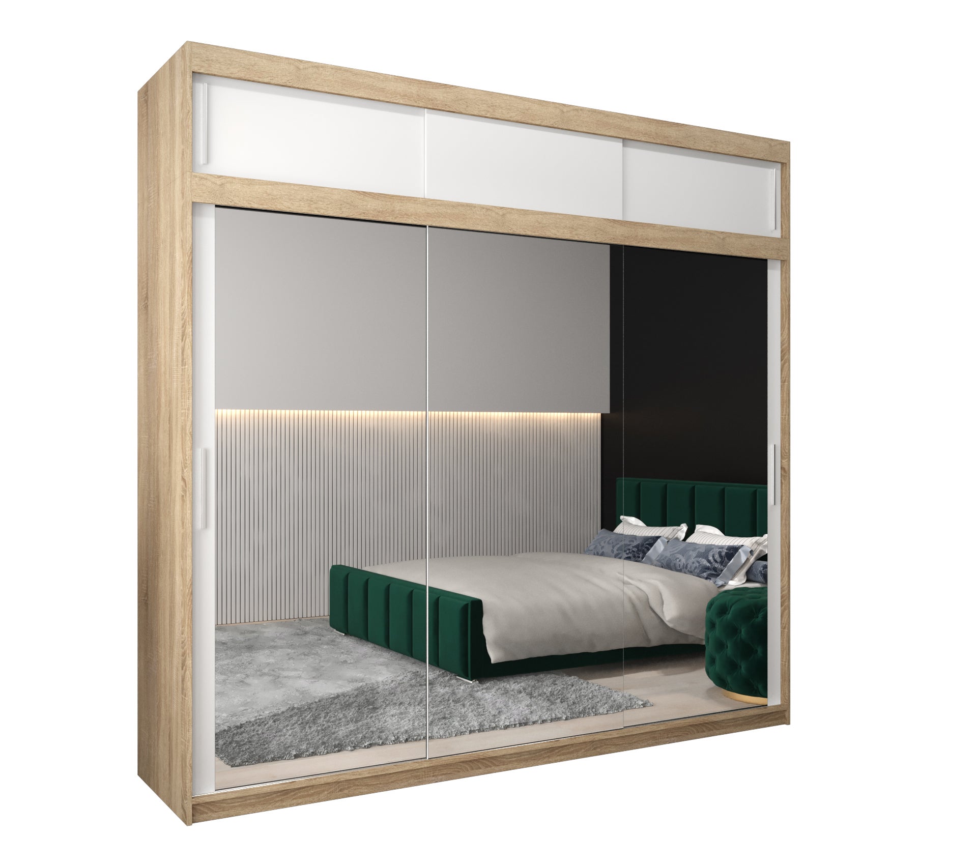 Szafa przesuwna z nadstawką garderoba TOKYO 3 250 x 62 x 240 cm Sonoma + Biały - Abiks Meble