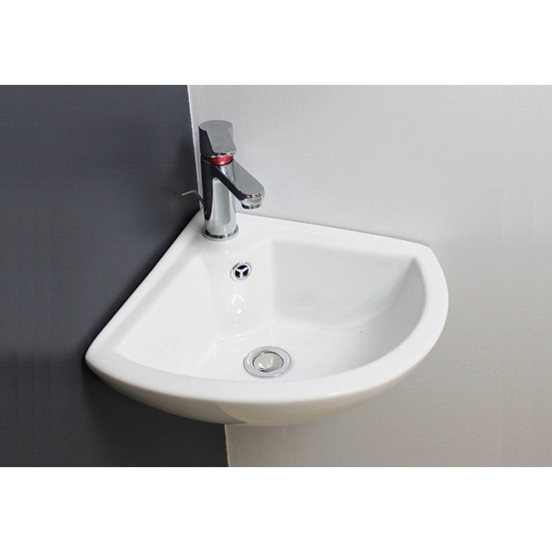 Ondee - lavamanos de angulo pivoine - blanco - 46x41,5cm - cerámica - con rebosadero