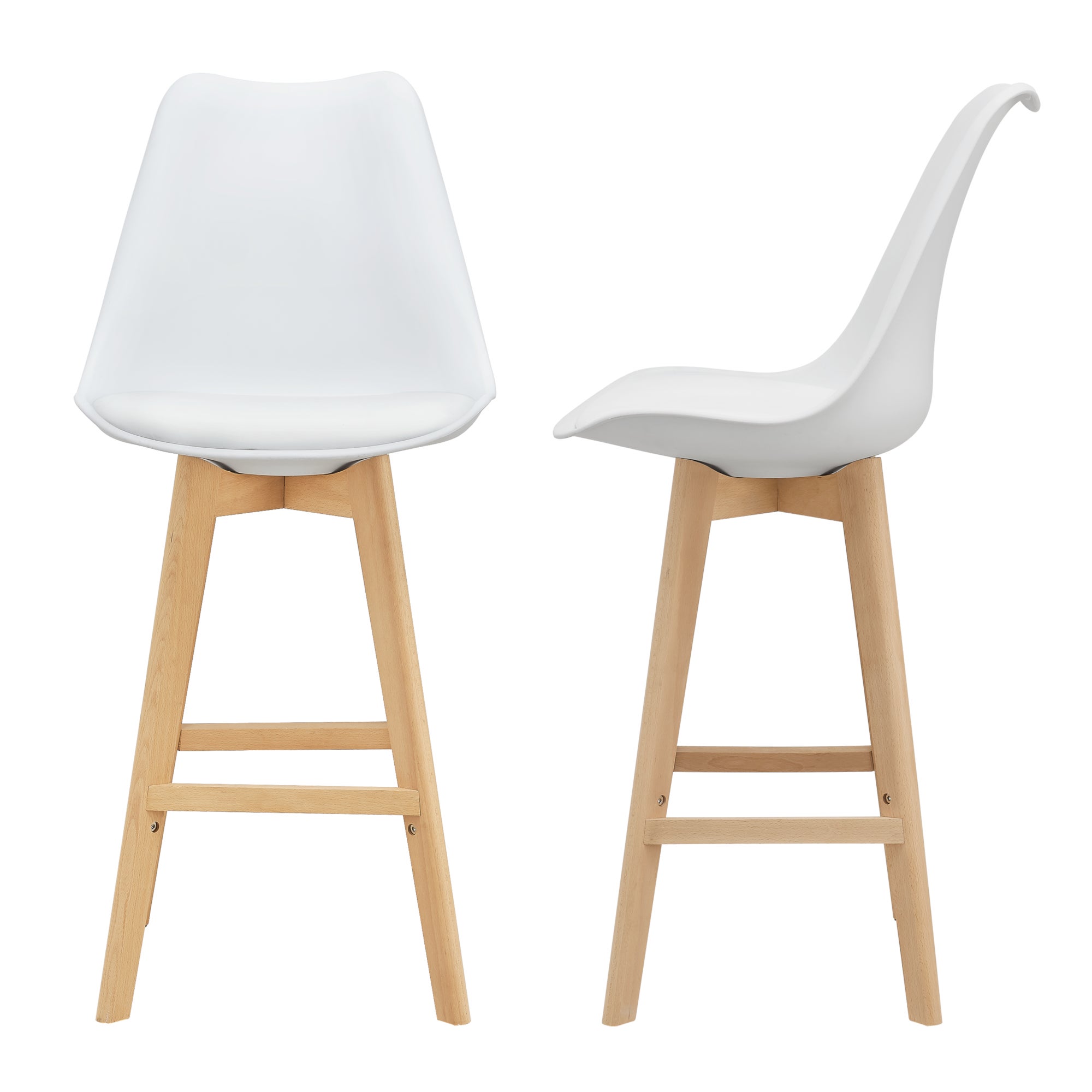 Juego de 2x taburetes de bar lublin 105 x 48 x 58 cm cuero sintético - patas de madera de haya blanco [en.casa]