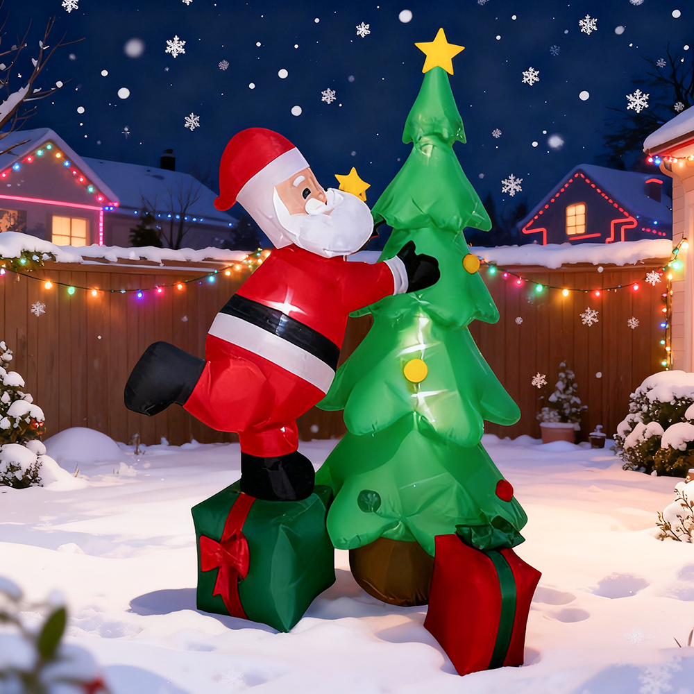 Decorazione natalizia gonfiabile da esterno da 210 cm, Babbo Natale gonfiabile, albero di Natale, confezione regalo con luce LED, Impermeabile - 5