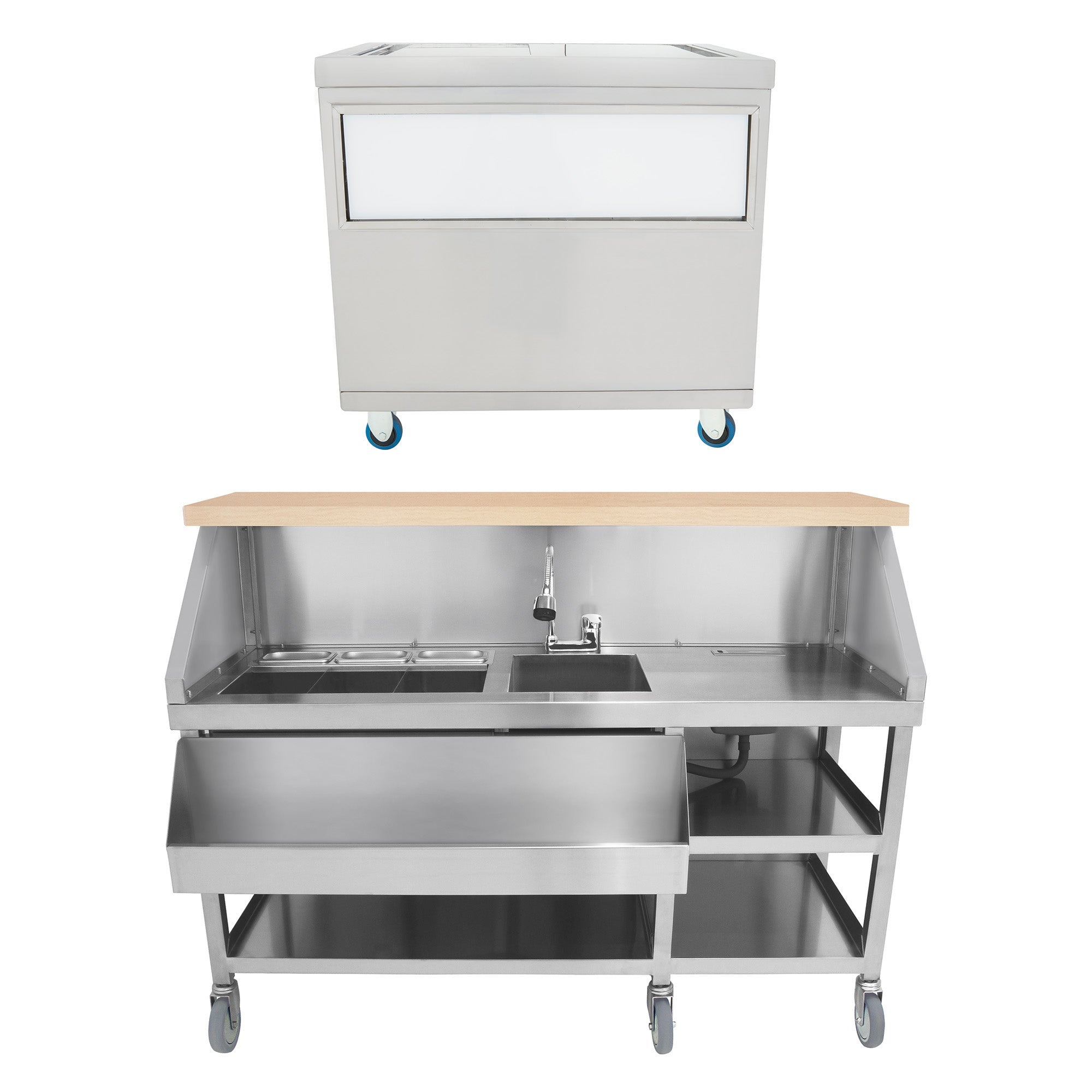 Station Bar à Cocktails Mobile & Bac à Glaçons 86 L en Inox Chariot ...