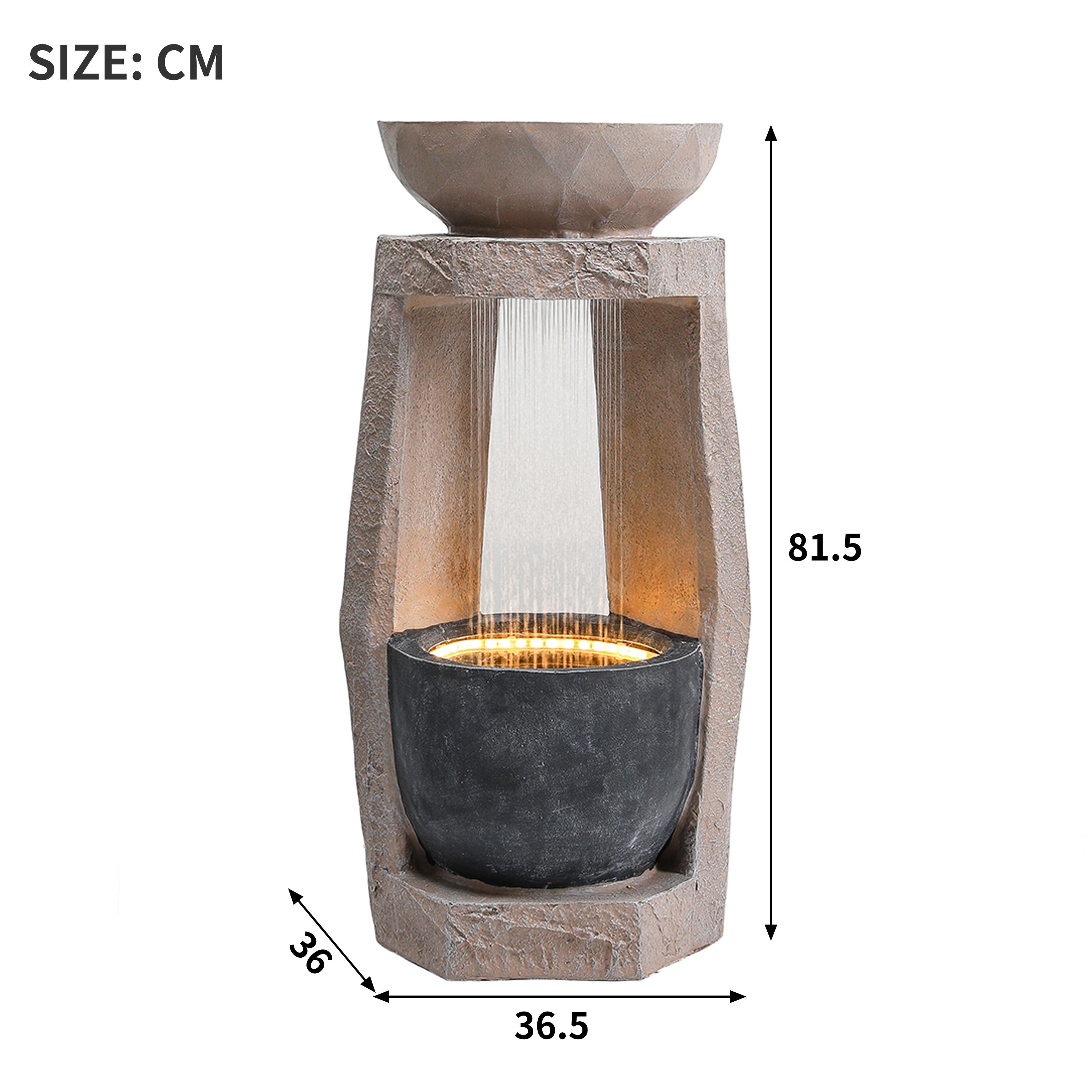 Fontaine de jardin avec LED et pompe intégrée - Résine effet pierre naturelle - 36,5 x 36 x 81,5 cm - Beige - 4