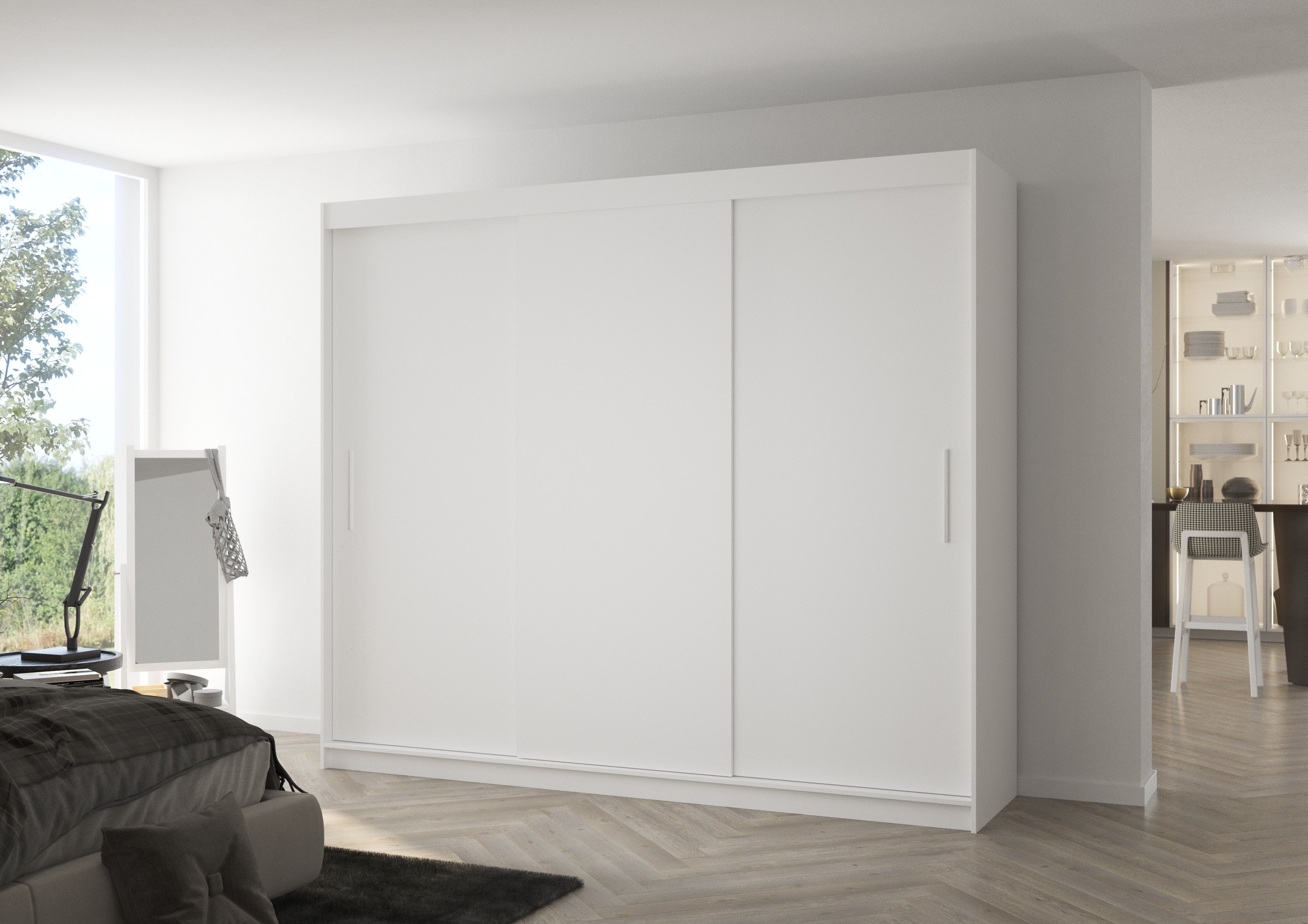 Grande armoire de chambre 3 portes coulissantes blanches Badoz 250cm - 2