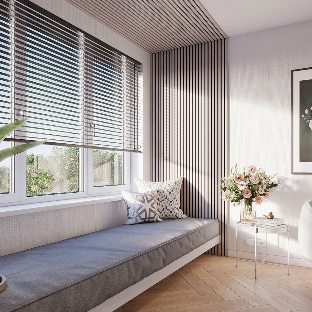 Lot de 2 Panneaux mural acoustique lamelles MDF chêne gris sur fond noir 2600 x 300 x 17 mm -1,56 M2 PEFC 70% - 5