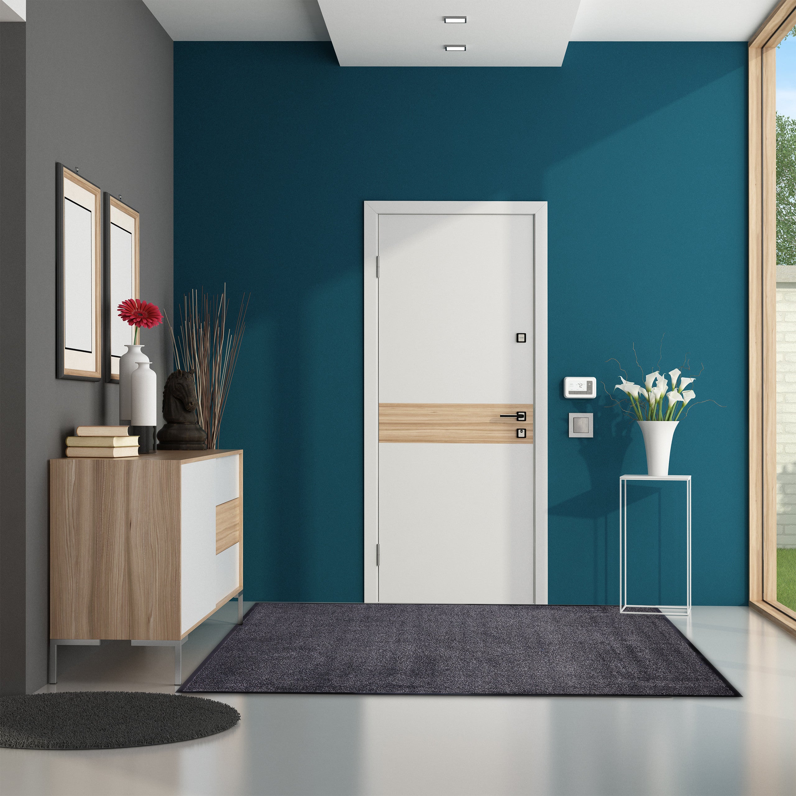 Relaxdays Paillasson gris chiné tapis d’entrée couloir intérieur extra plat mince 120 x 180 cm, noir-gris - 2