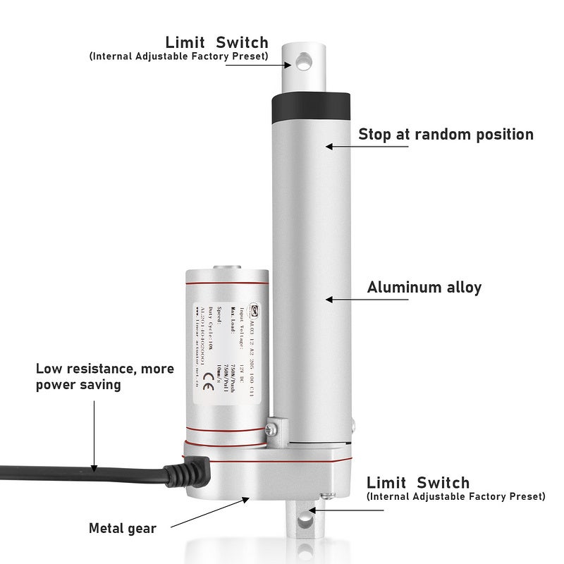 Actionneur Lineaire 12 V, Actionneur 150 mm 337.5 lb/1500 N 5.7mm/s avec Support de Montage, Mecaniques - 3