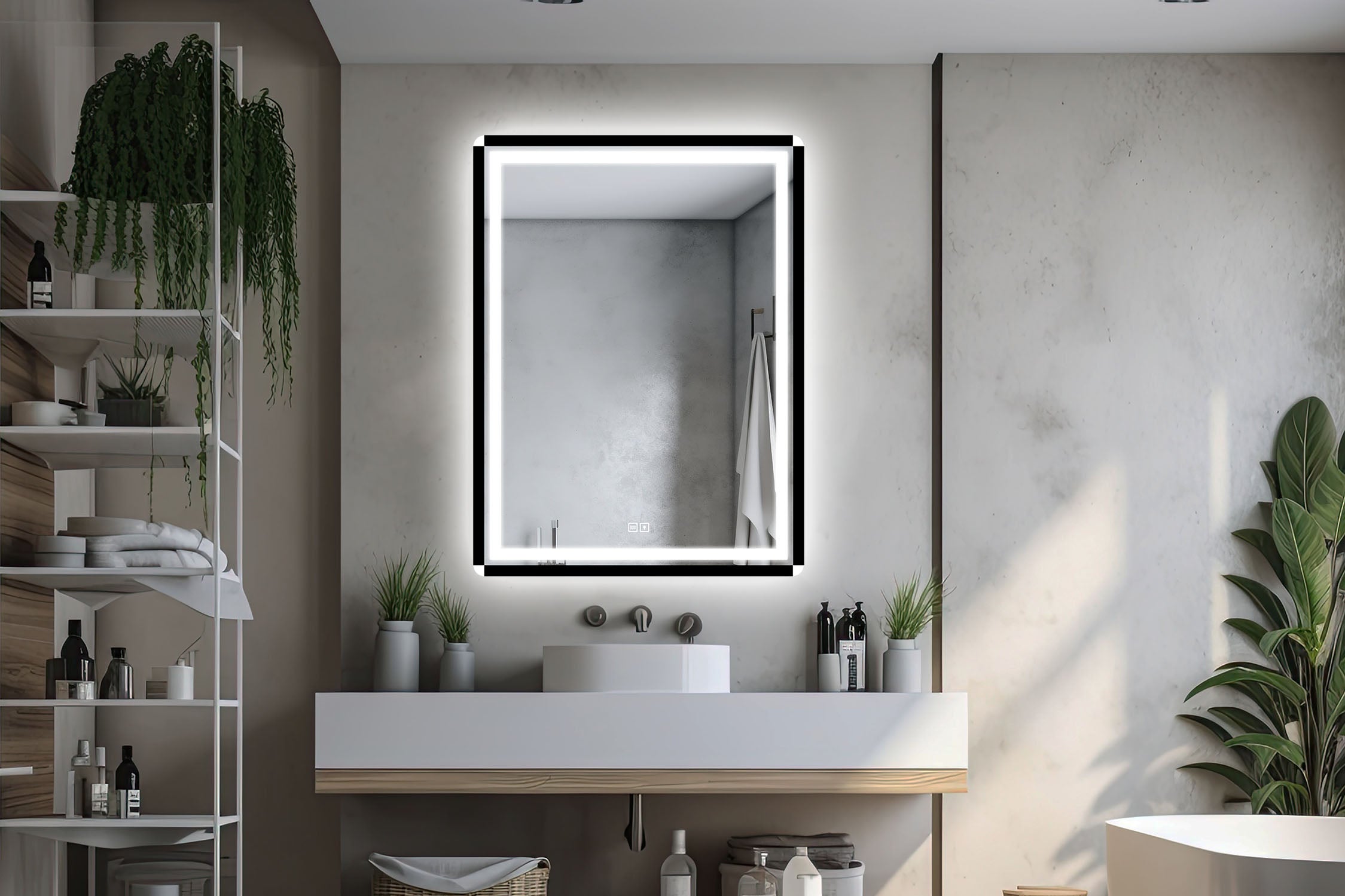 Lustro podświetlane w czarnej ramie z białymi narożnikami Duo White 60x80 - 4