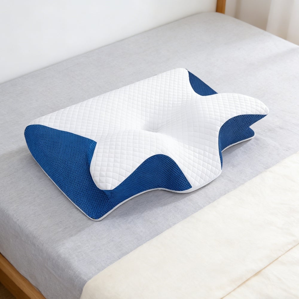 Oreiller anti-apnée du sommeil, mousse à mémoire avancée respirante, soutien orthopédique profilé pour dormeurs de côté, bleu, housse lavable amovible - 5