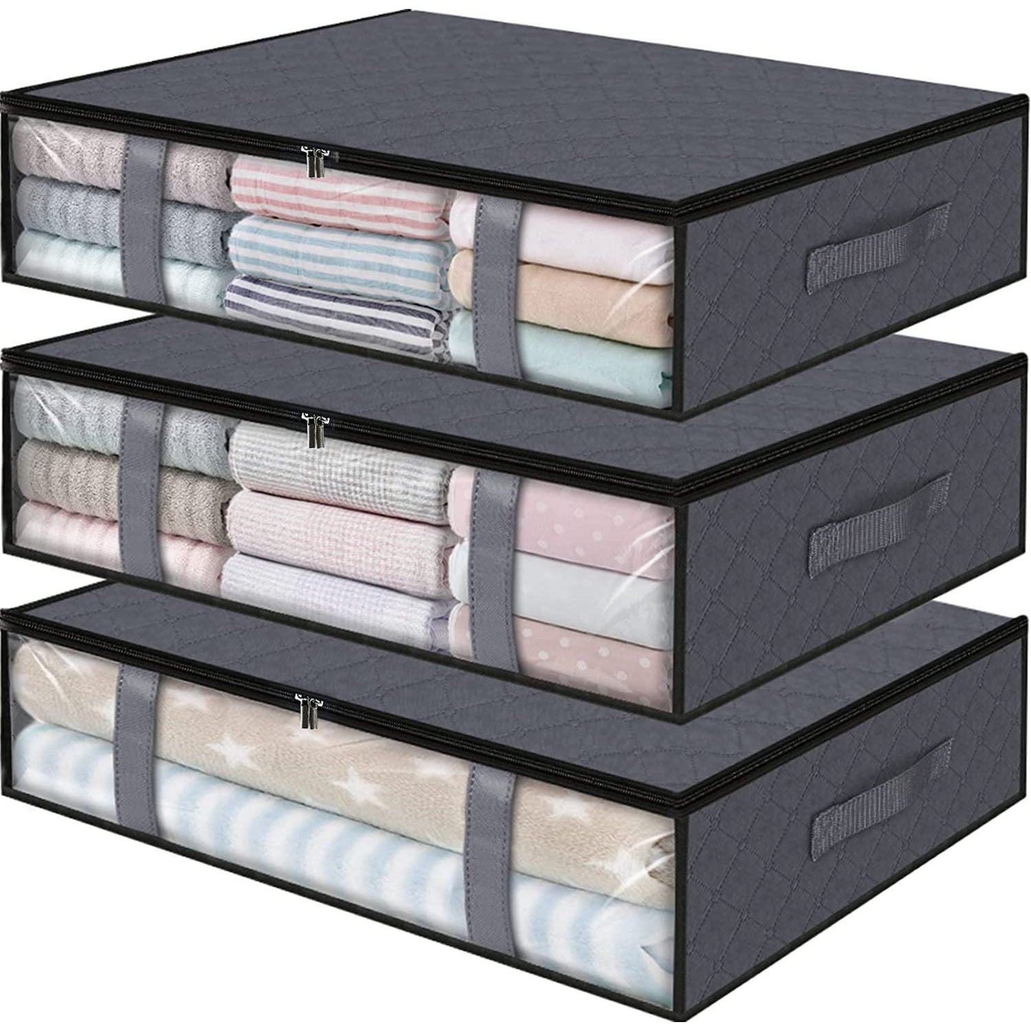 Caja de almacenamiento de plástico con tapas, contenedor de almacenamiento grand de 28L/40L/56L con tapas, bolsa de plástico para el hogar/dormitorio/cocina/oficina/viaj - AliExprs