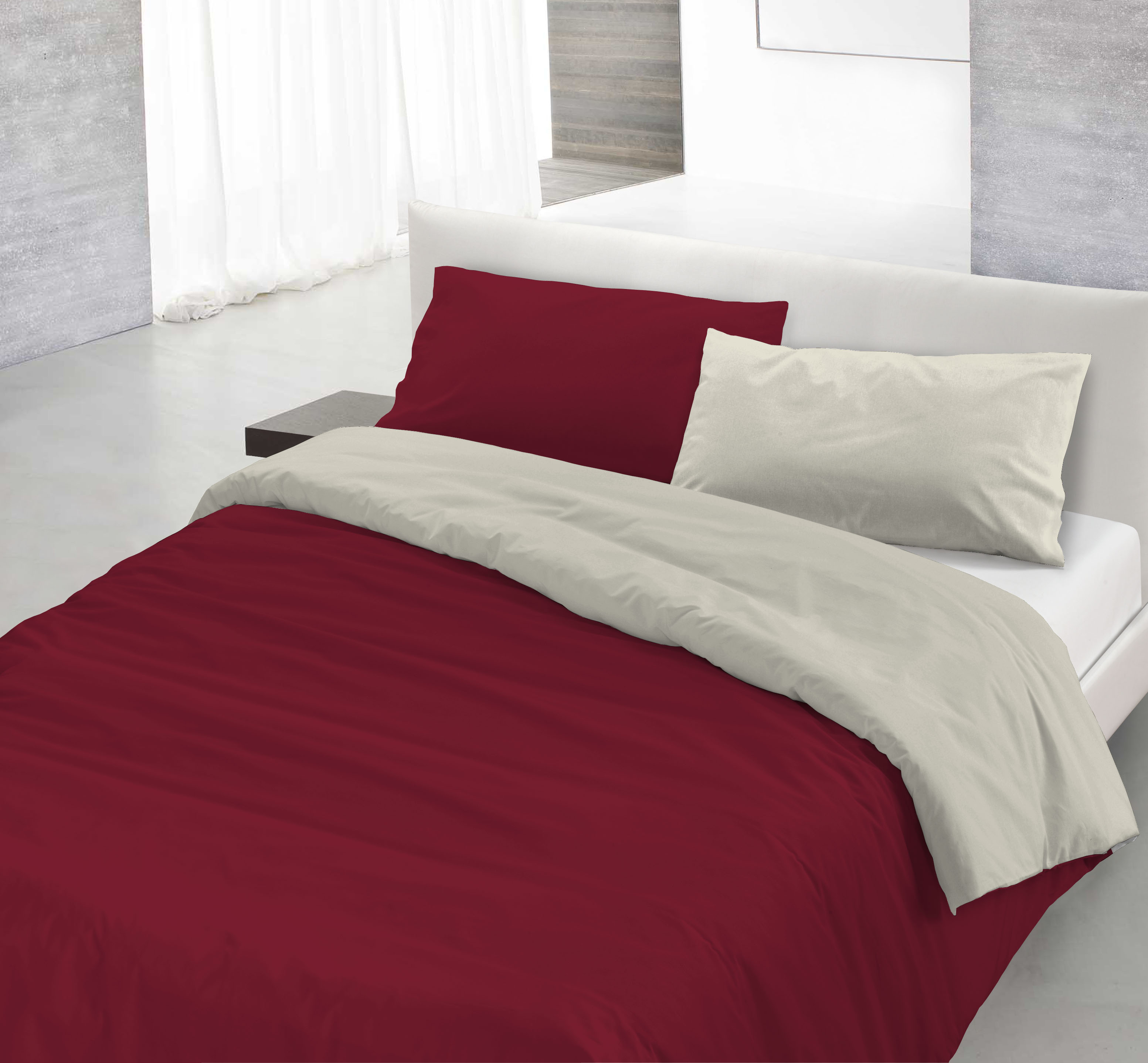 Housse de couette bordeaux/crème, 1 place et demie - taie d’oreiller