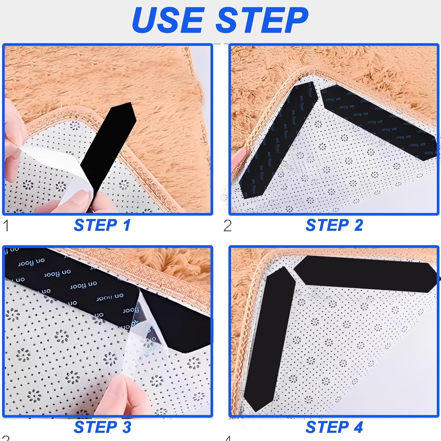 Lot de 16 rubans adhésifs antidérapants pour tapis en bois dur et carrelage, garde les coins plats (longue bande pointue) - 4