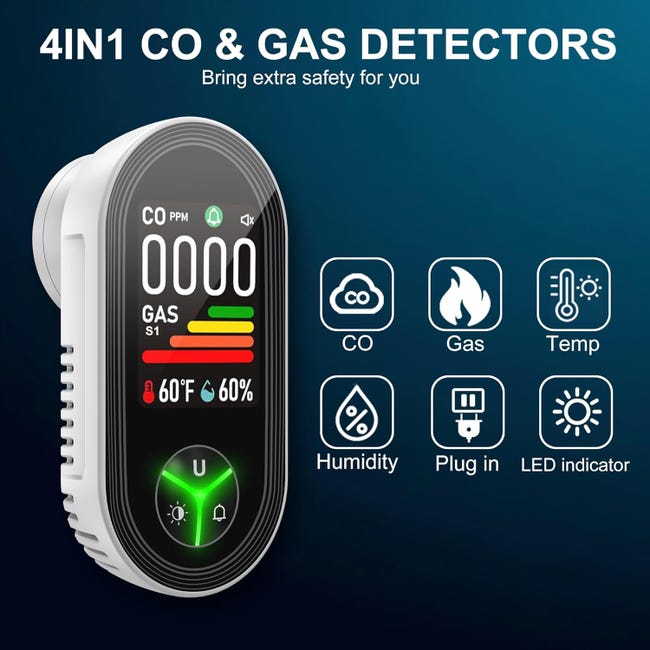 Detector de gas y monóxido de carbono con enchufe para el hogar, detector de CO, detector de gas combustible para GLP, metano, propano y butano, colo - 3