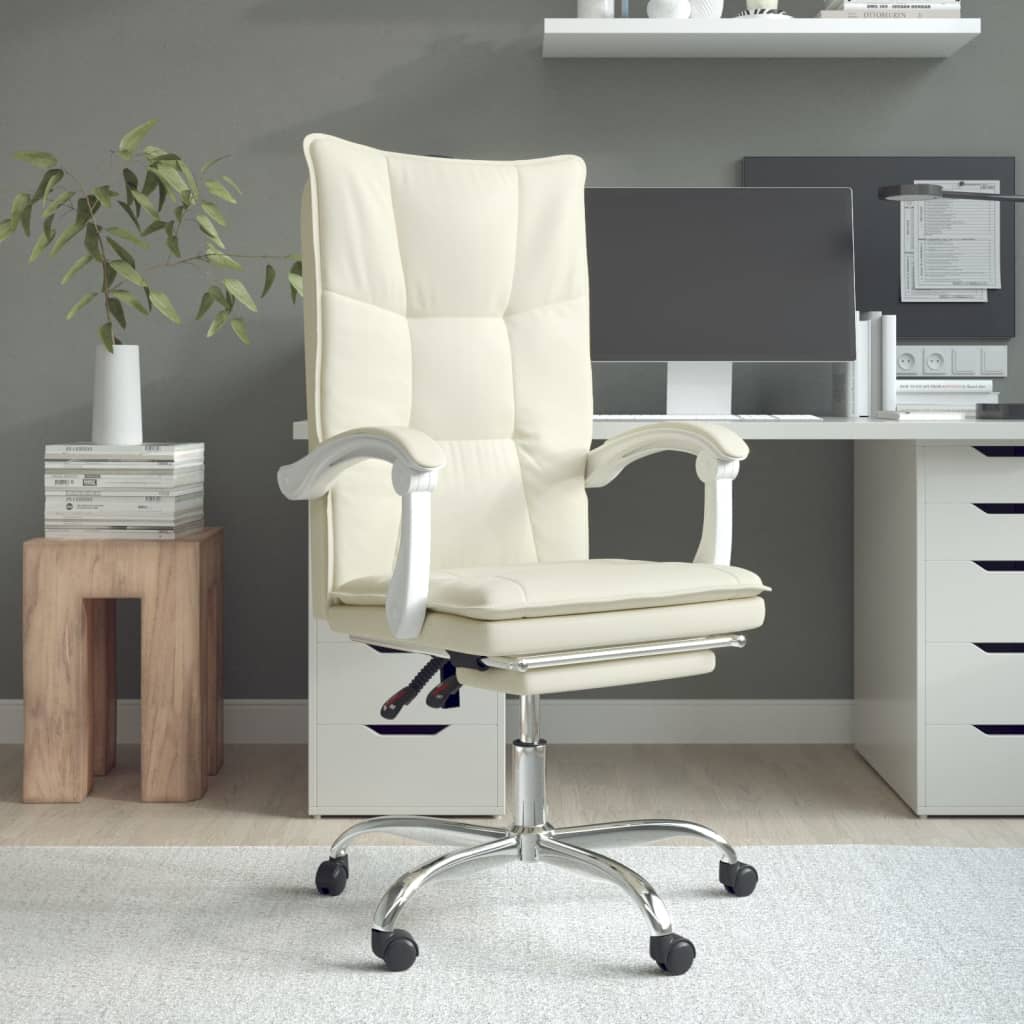 Vidaxl  Silla De Oficina Reclinable Cuero Sintético Crema , Leroy Merlin