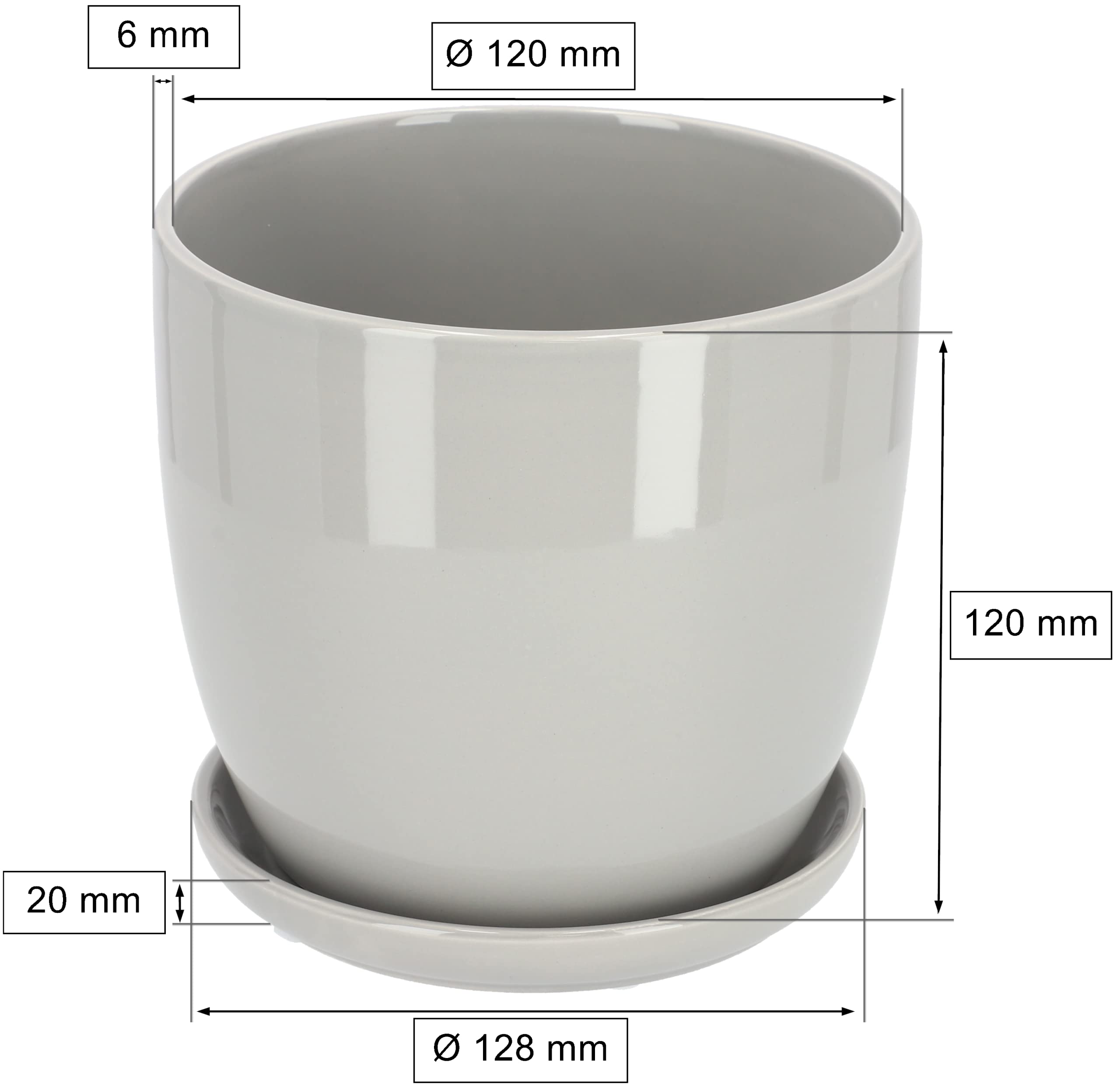 Pot de Fleurs, en Céramique, pour Fleurs, Plantes, Diamètre : 13 cm, Avec Bac d'Égouttement, Gris - KOTARBAU - 2