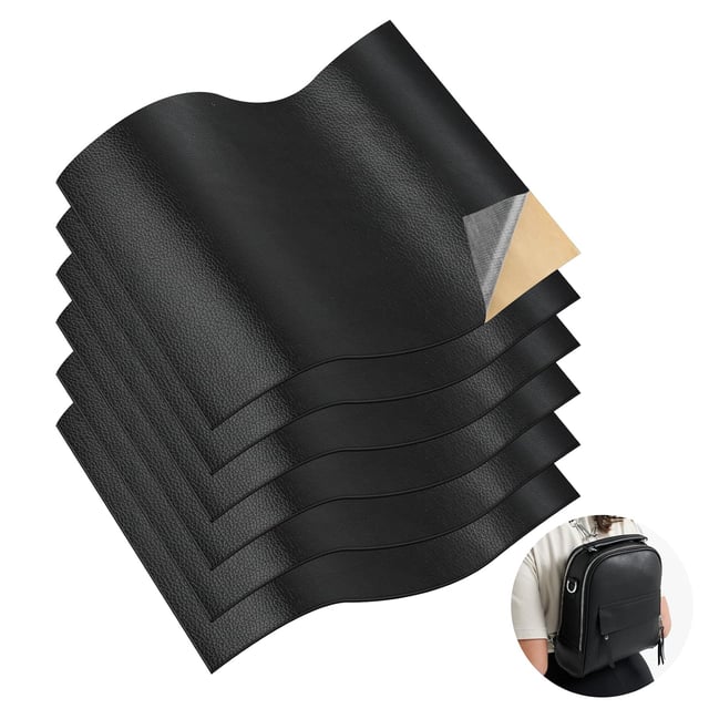 Kit de réparation autocollant pour cuir synthétique, 20 x 30 cm, 6 pièces - patchs imperméables noirs pour canapés, sièges auto, sacs