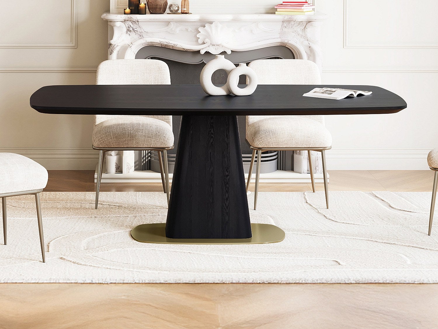 Stół jadalniany dla 8 osób z okleiny jesionowej i metalu - Czarno-złoty - DYLORA