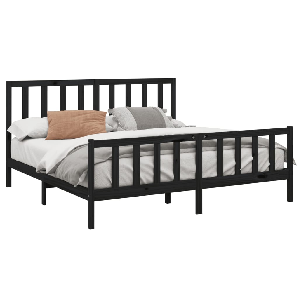 Cadre de lit sans matelas noir 200x200 cm en bois massif de pin - 3
