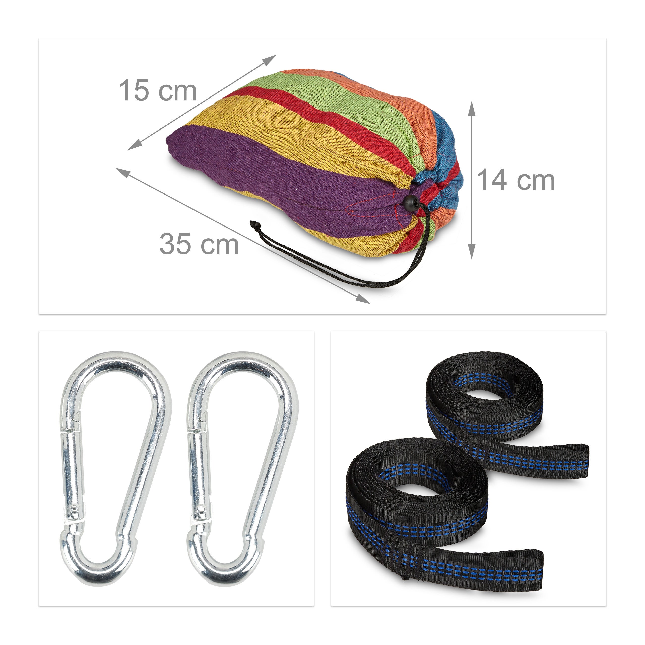 Hamac 300kg, 2 pers., Jardin Extérieur, Suspendu, Intérieur, Coton, Transportable, 150x272 cm, multicolore, Relaxdays - 5