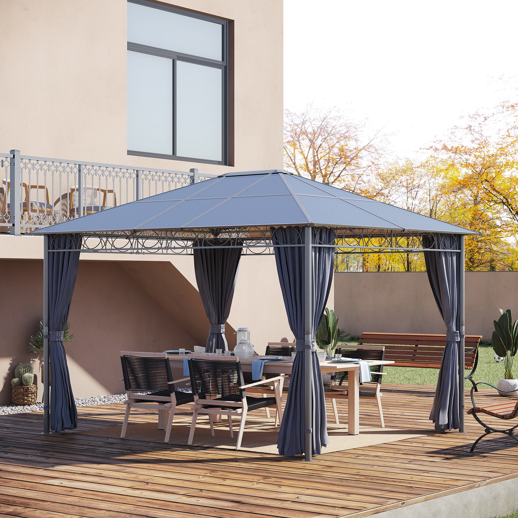 Gazebo Da Giardino Outsunny 6x3m - Con Pareti Laterali Rimovibili, Porte E Finestre, Ideale Per Feste, Bianco