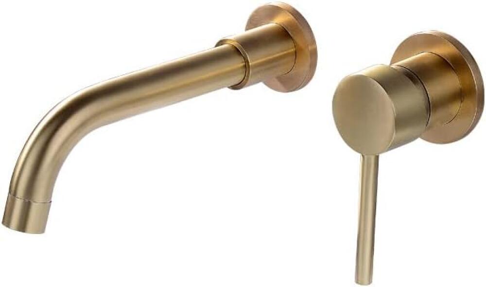 Bateria umywalkowa ścienna, bateria łazienkowa, szczotkowane złoto