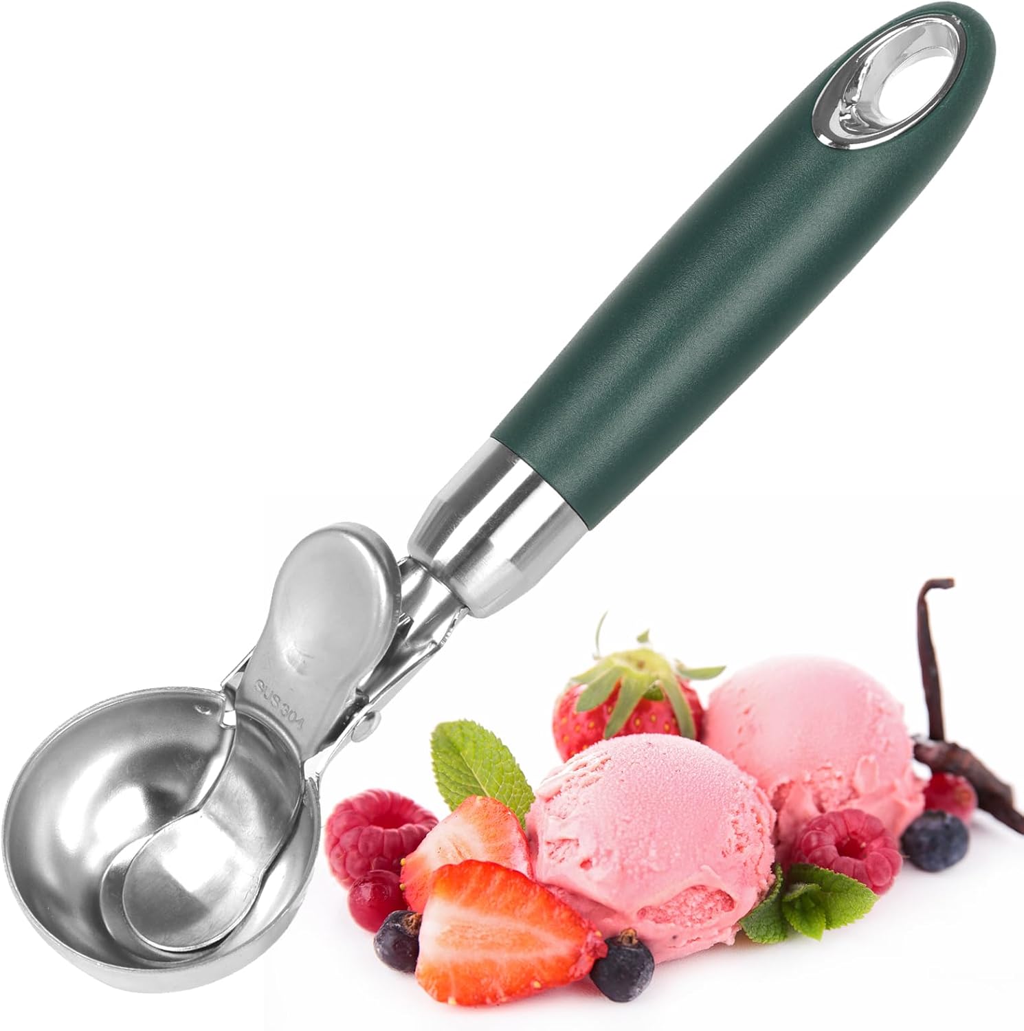 Bixel Paletta per gelato resistente con impugnatura ergonomica, paletta professionale per gelato, paletta perfetta ogni volta, pasta per biscotti, meloni e altro ancora (nero