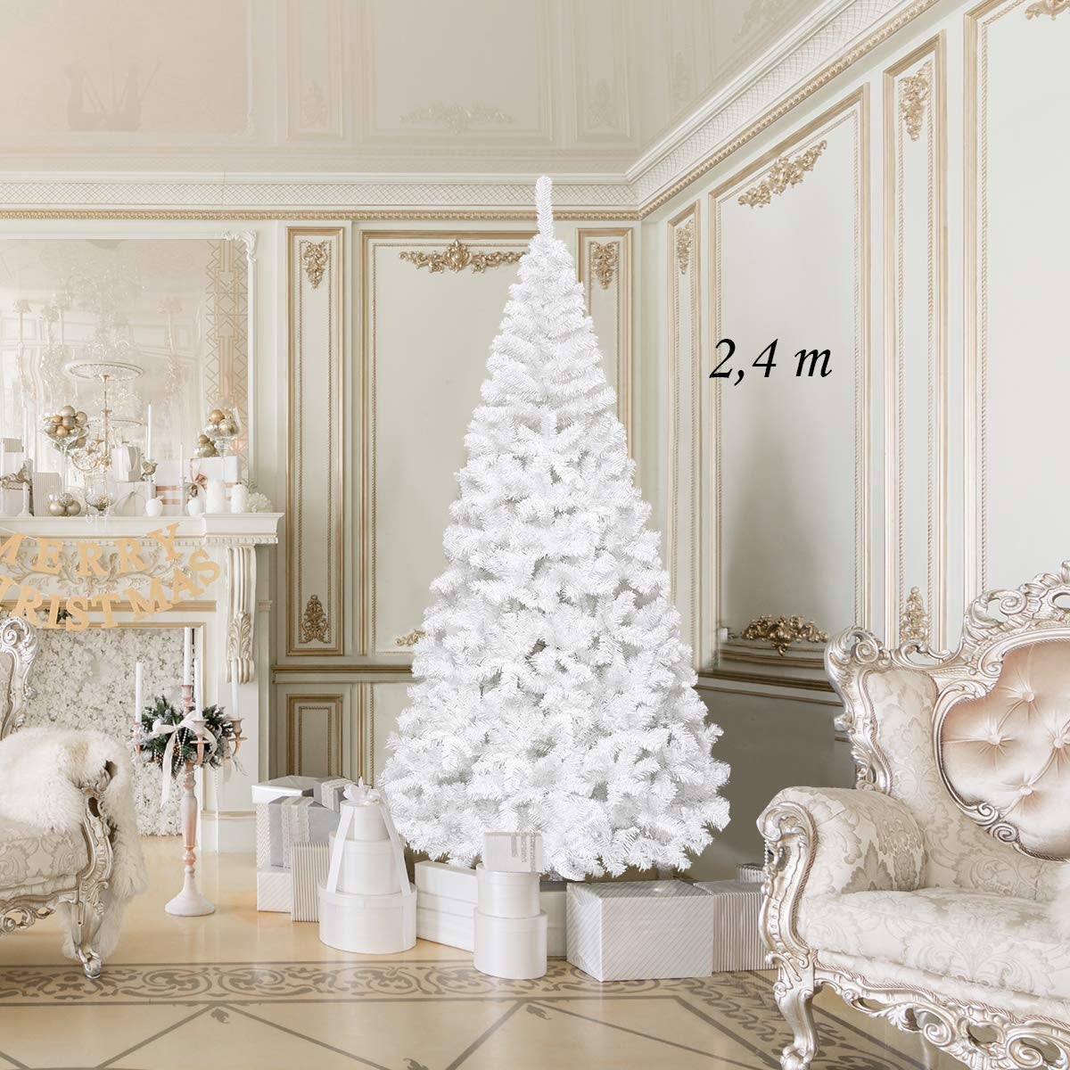 Árbol de Navidad Blanco 240cm con Base Metálica y Material PVC ...