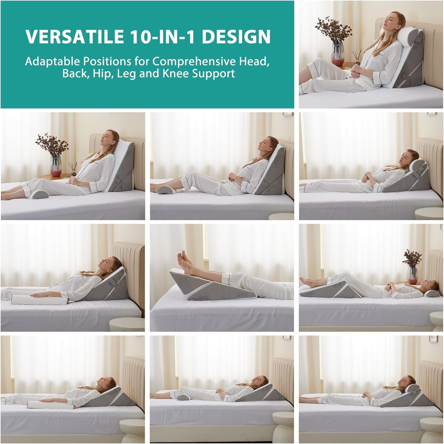 Ensemble de trois coussins postopératoires en forme de coin,Coussin en forme de coin ajustable, idéal pour dormir, incliner la tête de lit et - 4