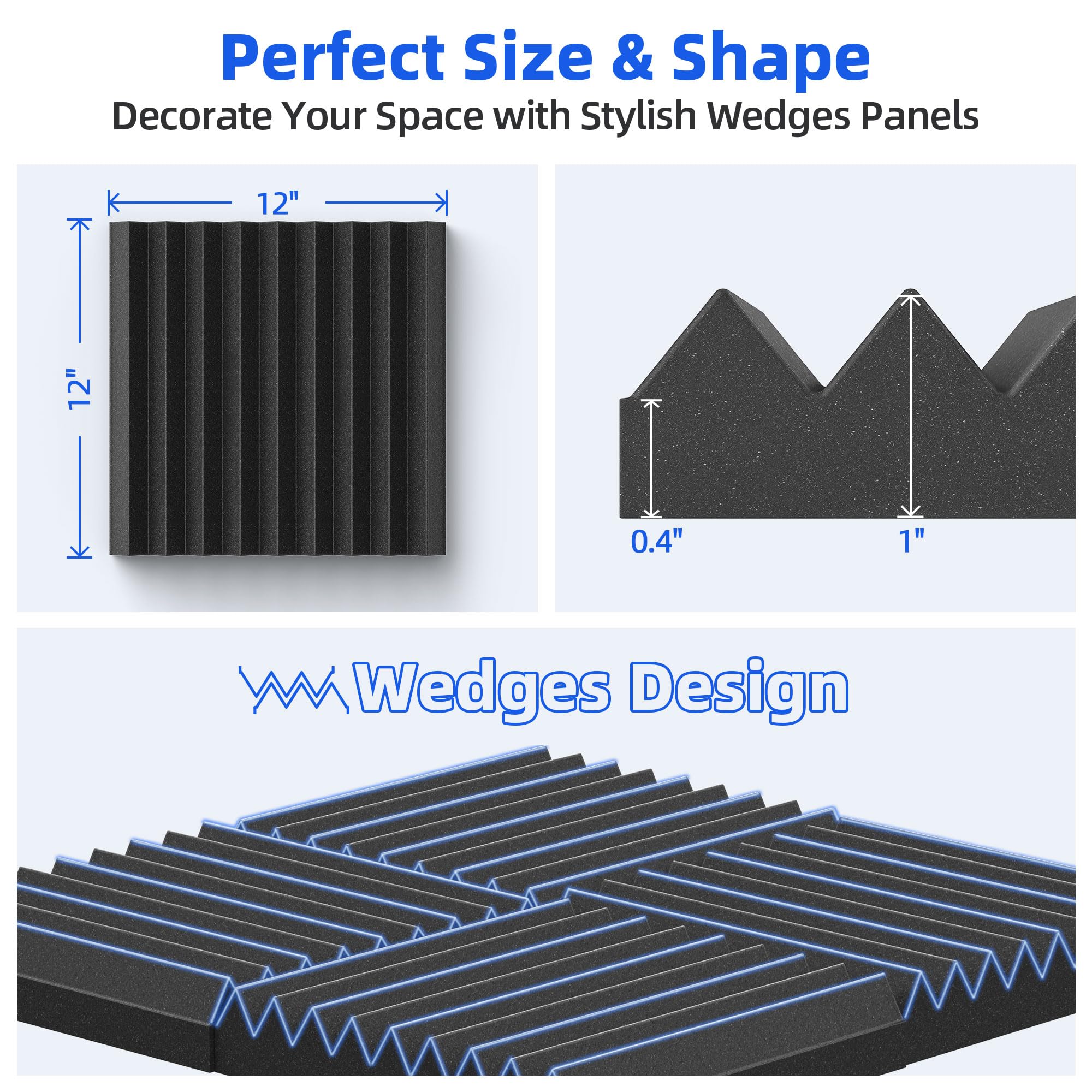 Paquete de 12 paneles de espuma a prueba de sonido para pared con autoadhesivo, paneles acústicos de alta densidad de 30*30*2,5cm - 3