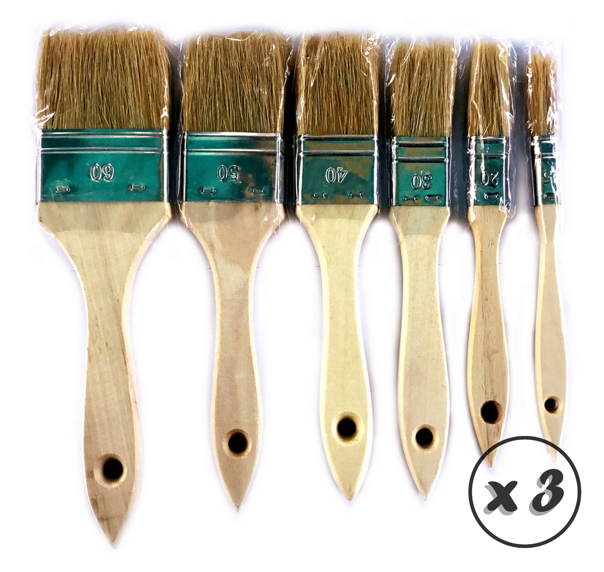 Set de 6 pinceaux à laquer soie | Lot de 3 sets | Largeur 15-20-30-40-50-60 mm | Multi support - 3