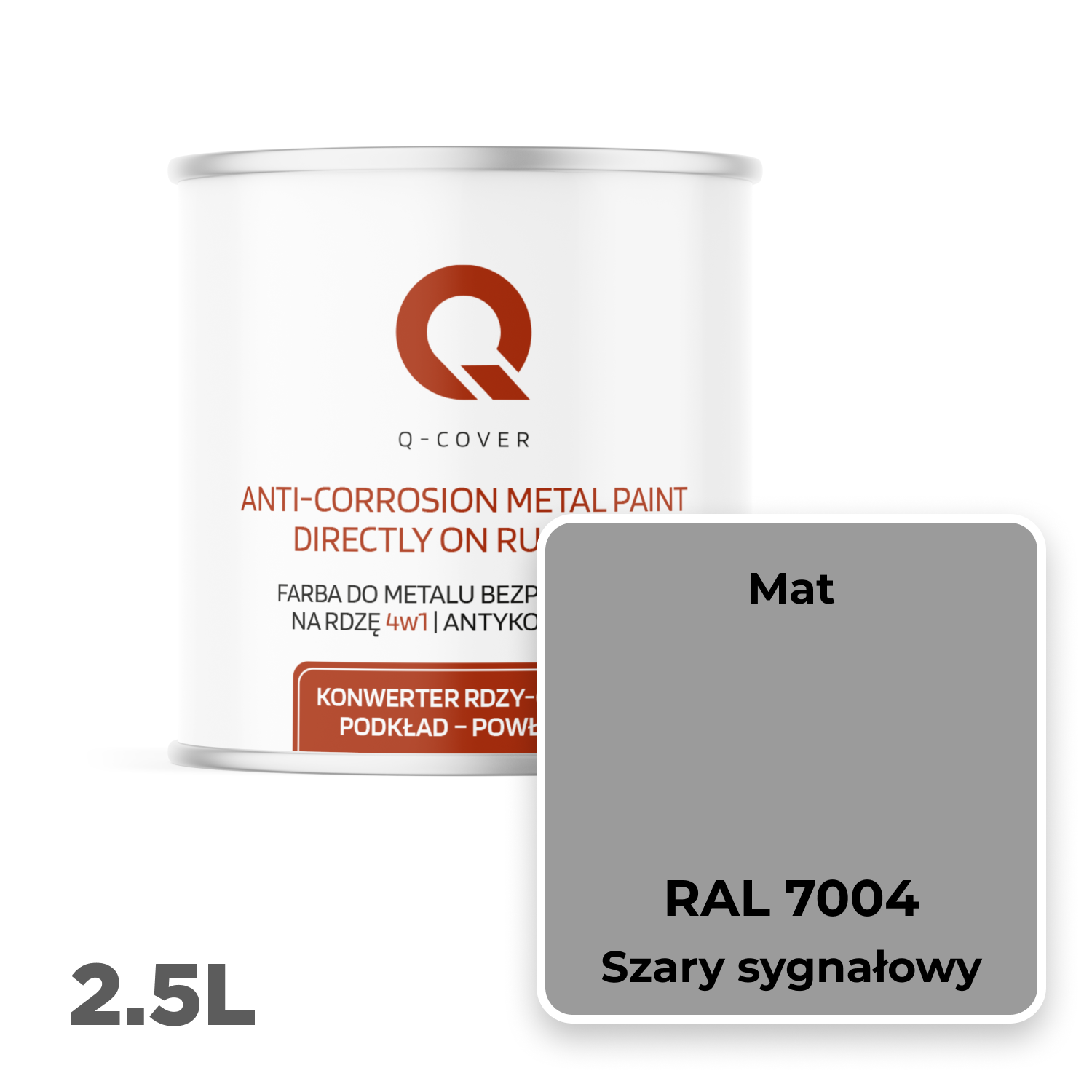 Farba do Metalu Prosto na Rdzę 4w1 Q-Cover Szary sygnałowy RAL7004 Mat 2.5L - 2