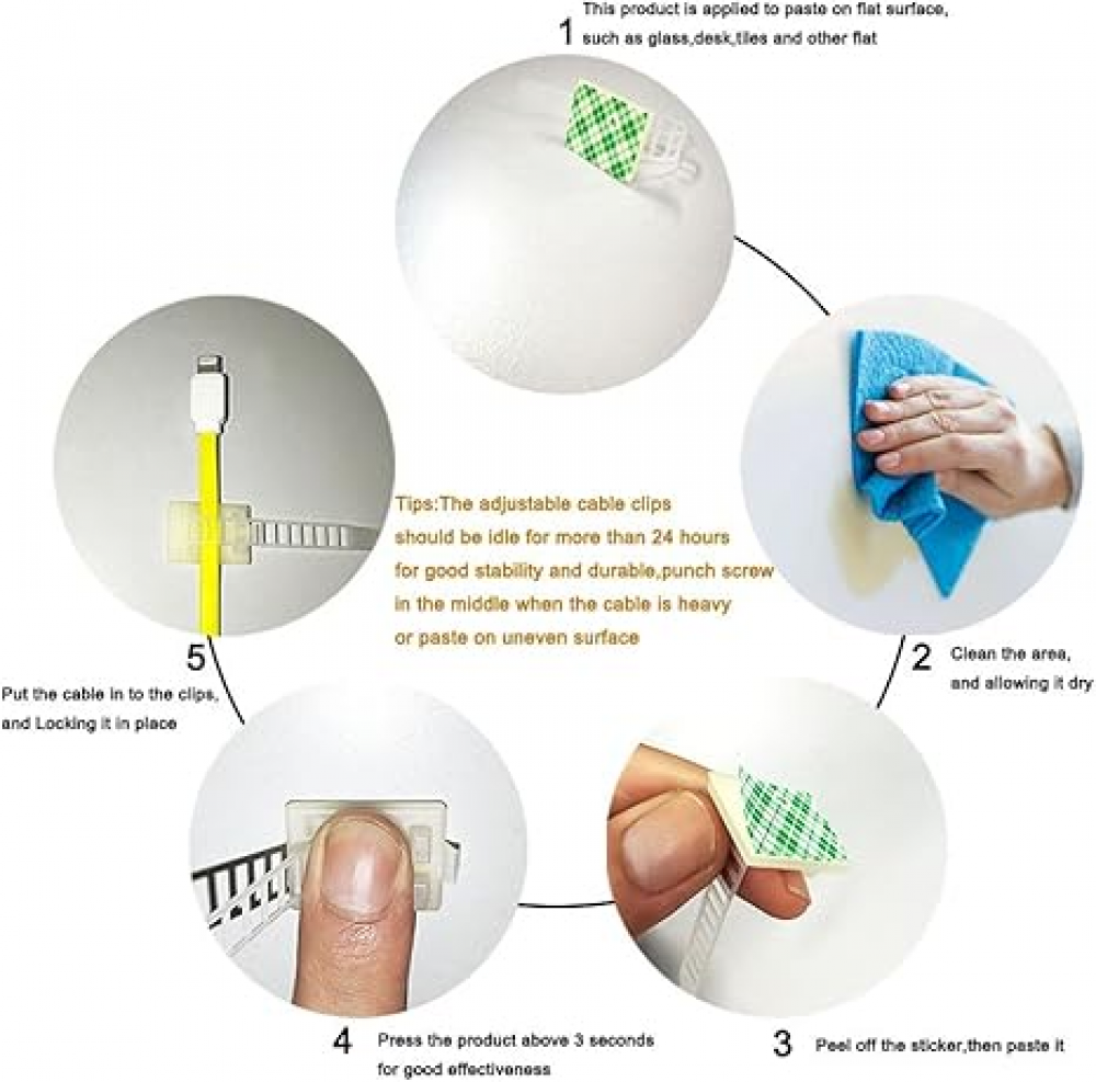 Clipes de gestão de cabos transparentes (amarelo claro) com orifícios para parafusos (embalagem de 50) Abraçadeiras ajustáveis ​​de 3