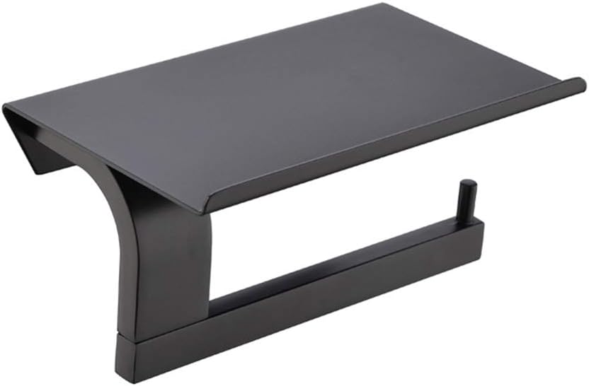 Uchwyt na papier toaletowy z półkami, ścienny uchwyt na papier toaletowy do łazienki, stal nierdzewna, czarny