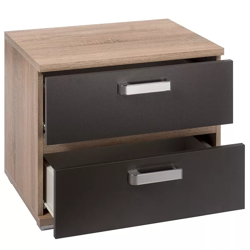 Mesa de Cabeceira, Mesa de Quarto com 2 Gavetas, em Cambria e Cor Grafite, Medidas: 60 cm (Comprimento) x 40 cm (Profundidade) x 50 cm (Altu)