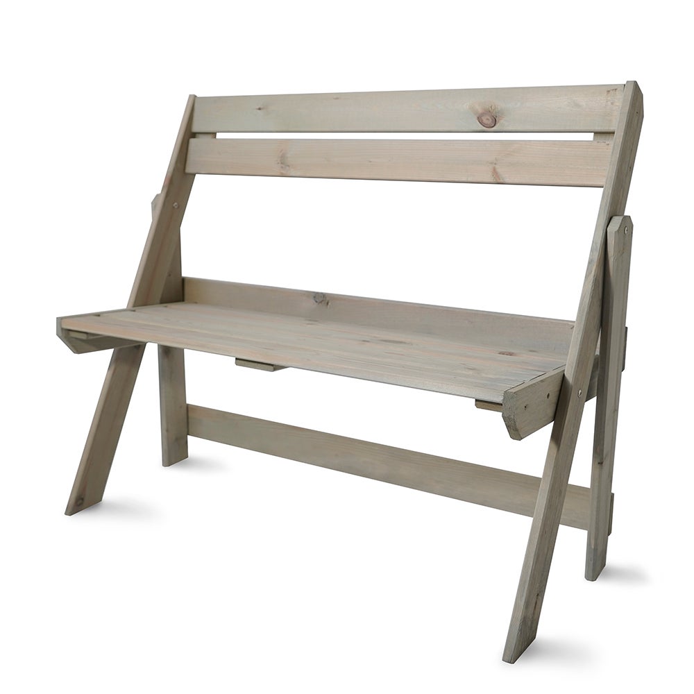 Ławka ogrodowa z oparciem drewniania nowoczesna na grilla 105cm jasna siwa