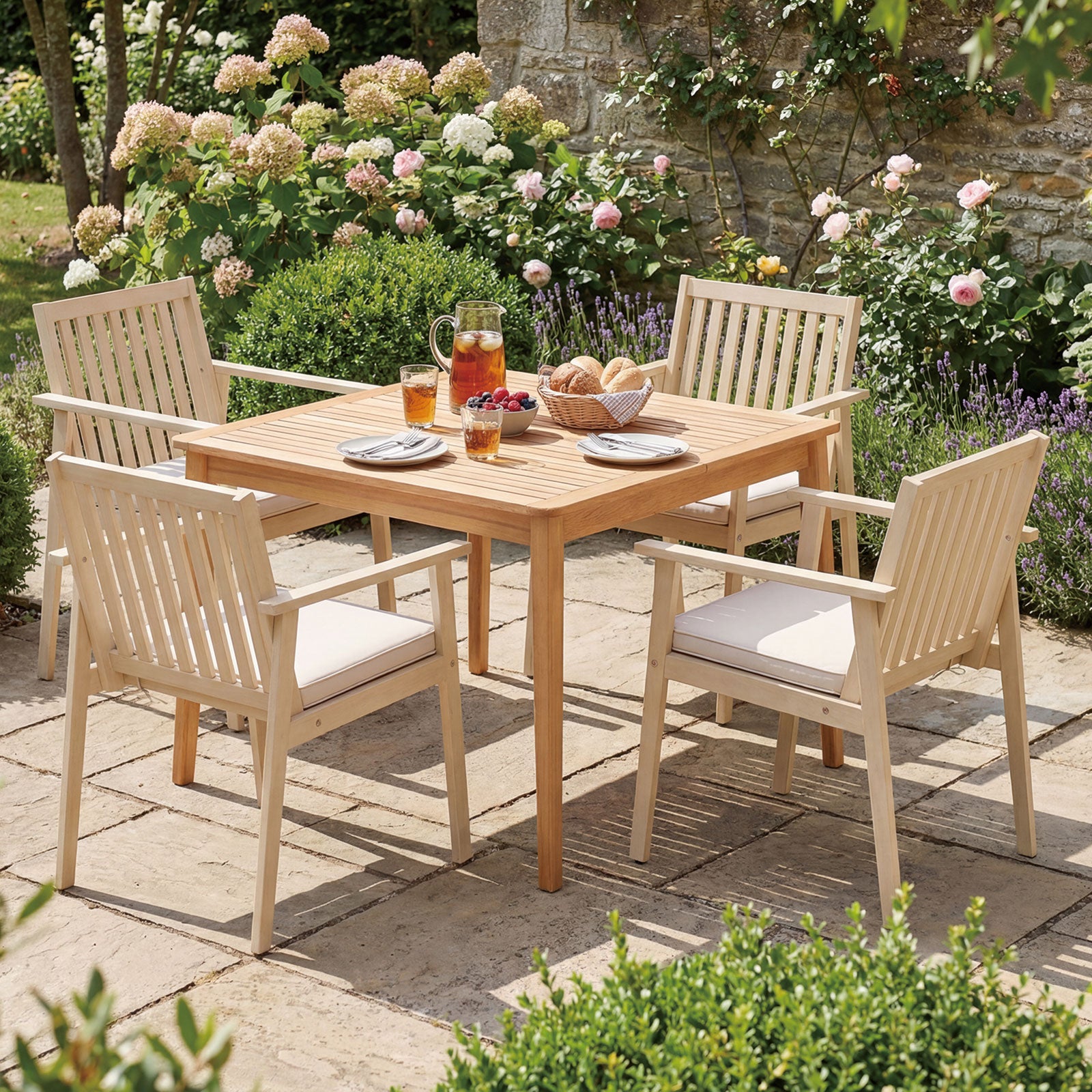 2 Chaises de Jardin, Chaises d'Extérieur en Bois d'Acacia avec Coussin Rembourré Amovible, Accoudoirs, Charge 180 kg, Mobilier de Bistrot, Beige - 8