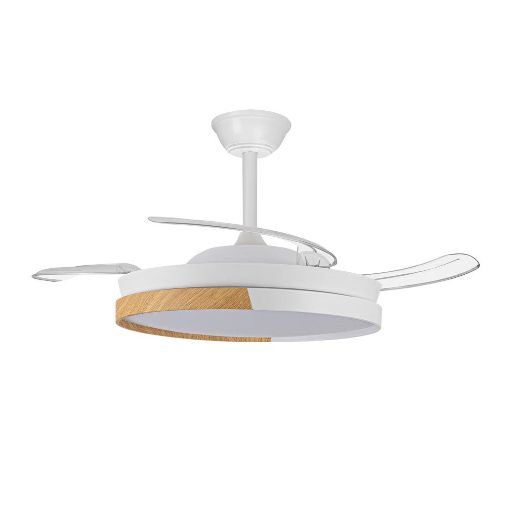 Ventoinha de teto com luz retratil motor DC silencioso com comando Wonderlamp Altona branco+madeira 106 cm cor de luz regulavel - 7