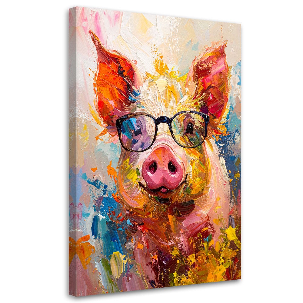 Obraz do pokoju nastolatka dziecka, Kolorowa świnka w okularach imitacja farby 40x60