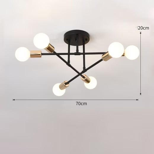 Luminária de Teto Design Minimalista Preto e Dourado em Ferro Forjado para Quarto, 70cm, E27 - Luminária Moderna, Iluminação Suave, Durável - 9