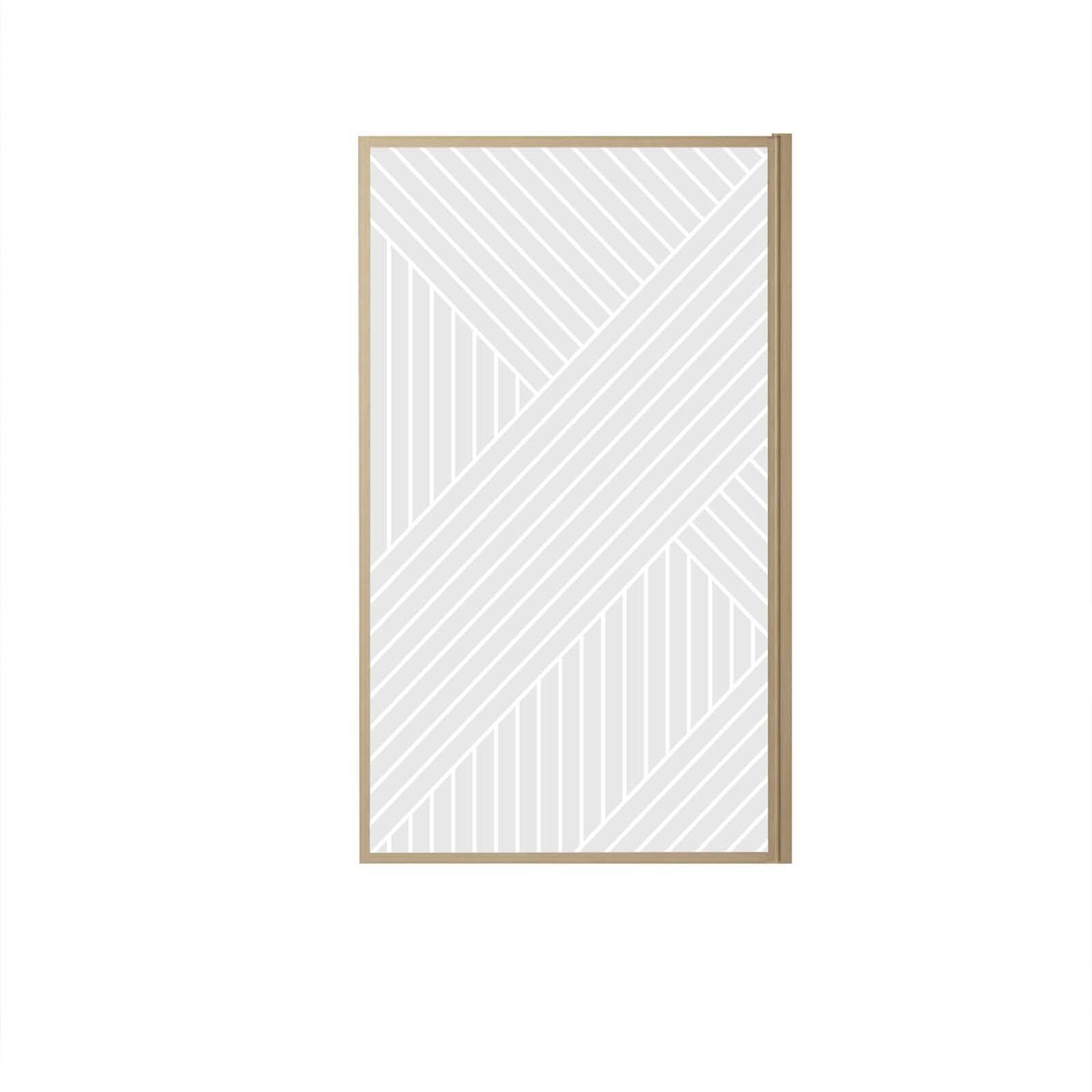 Pare baignoire pivotant 140x80 cm HINATA - style Japandi géométrique - Cadre effet bois - Verre 5 mm - 3