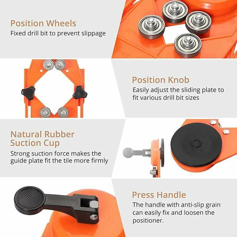 Scie cloche diamant pour carrelage – 11 forets diamantés + base ventouse – Percage précis céramique, verre – Ajustable & durable - 5