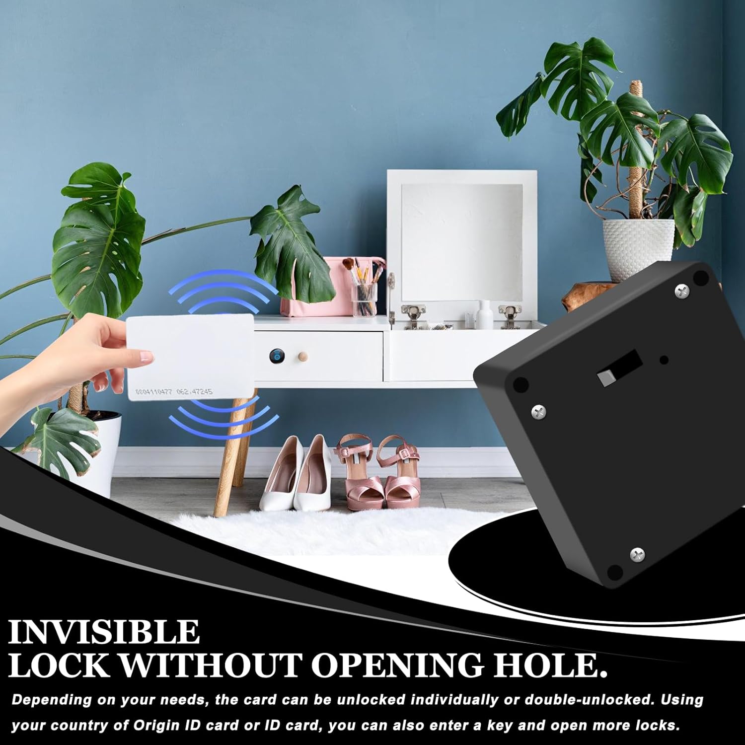 Serratura intelligente NFC per armadietti: mobile con 2 portachiavi e 2 schede RFID, nascosta, senza foro per cassetti, armadietti e fabbriche - 5
