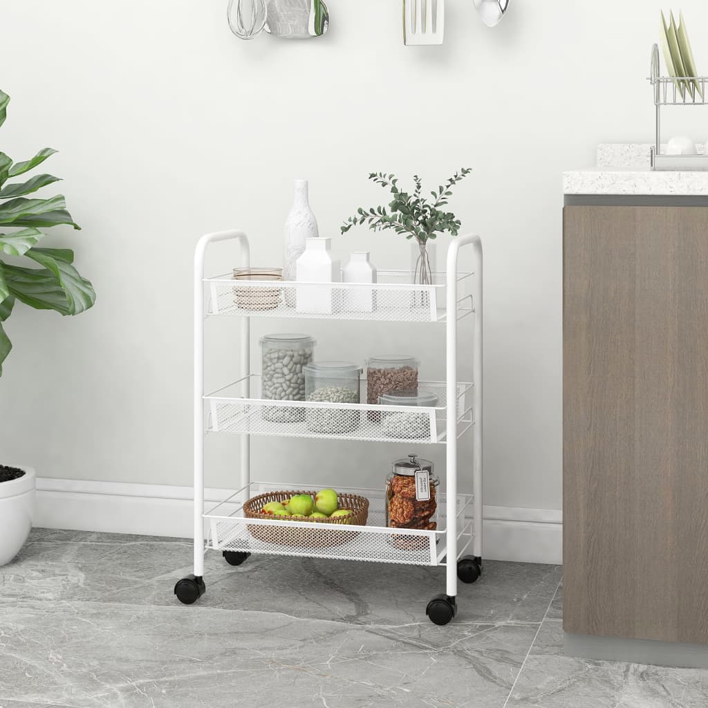 Ginhow Chariot De Rangement à Roulettes 3 Niveaux – Étagère Étroite 14 Cm, Idéal Petit Appartement, MDF Blanc, Facile à Monter