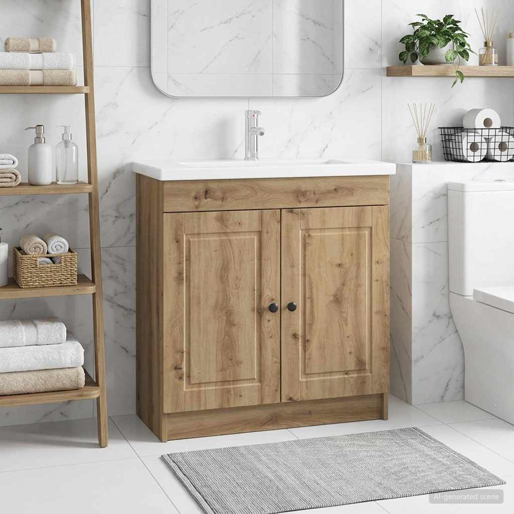 Armario bajo fregadero roble artisan para baño, 56 × 37,5 × 81 cm