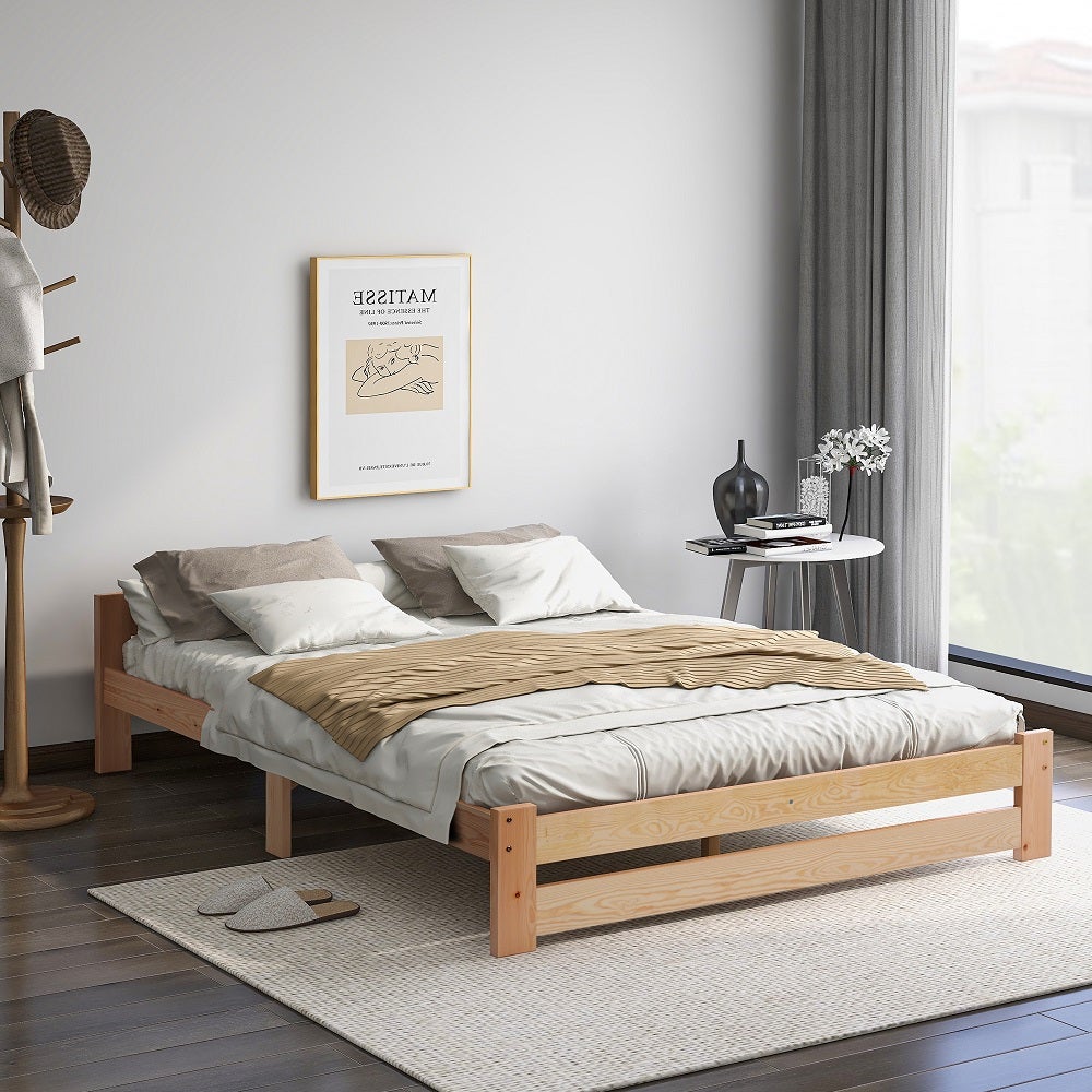Lit adulte 200x90 cm lit en bois massif Lit futon Lit en avec tête de lit et sommier à lattes Naturel - 5