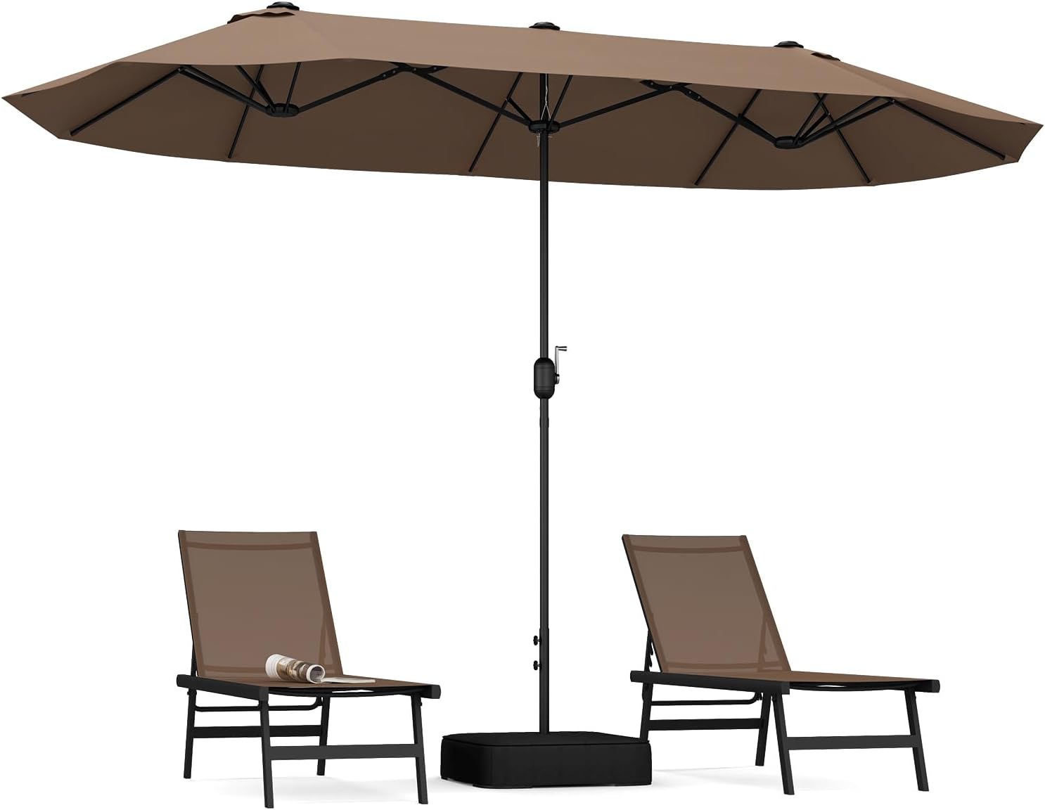Umbrela de grădină exterioară cu picior, 4M Umbrela dublă față cu LED, pentru 6 persoane pentru piață, piscină, terasă, balcon (cafenea)