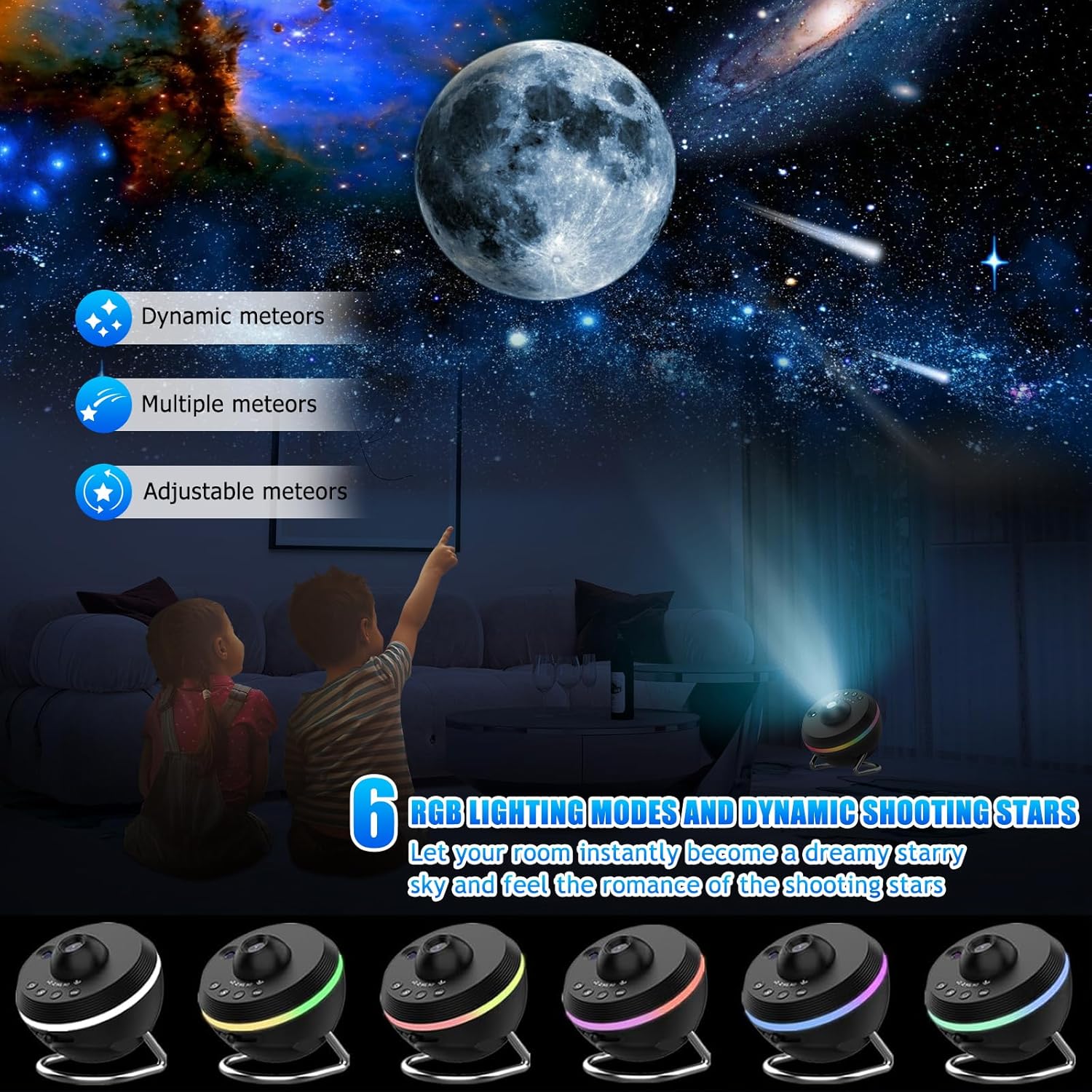 Projecteur de galaxie 13 en 1 pour chambre à coucher, projecteur d'étoiles de planétarium avec 13 disques de film et 6 effets de lumière RVB - 3