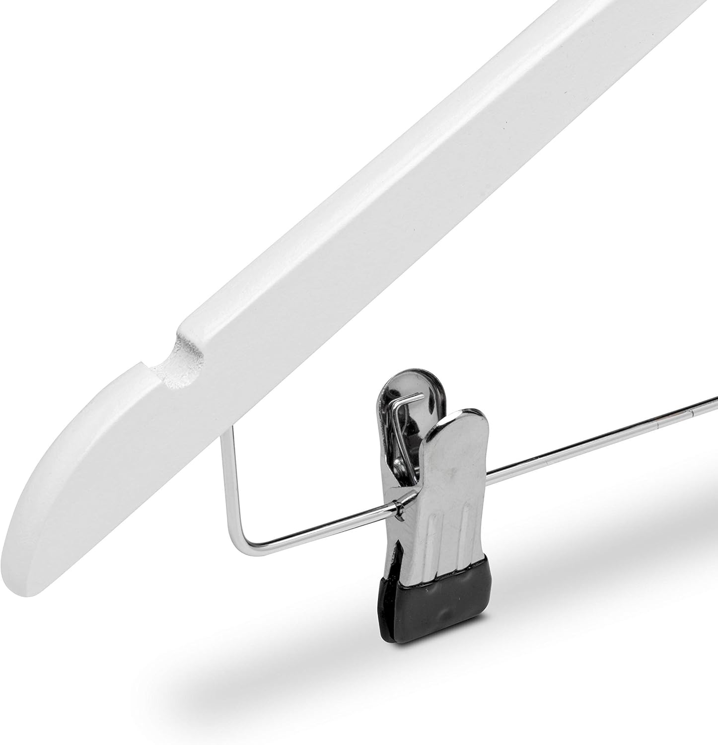 MAISON CONFORT | Cintre en bois avec pinces métalliques | Couleur blanche | Crochet pivotant en acier inoxydable | Paquet de 6 unités de 45 cm - 4