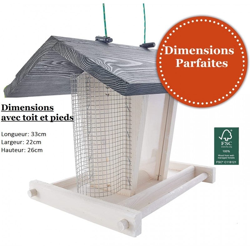 Mangeoire oiseaux extérieur à suspendre pour oiseaux sauvages pour jardin balcon Distributeur de graines «324 Cabane Gris Blanc» - 2