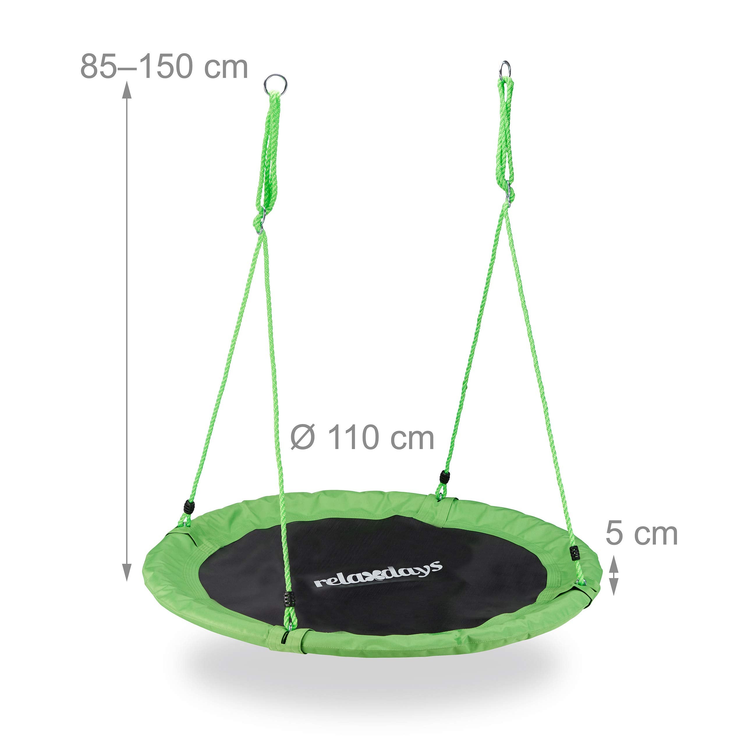 Balançoire nid d'oiseau rond 110 cm à suspendre enfant adulte jardin extérieur Ø 110 cm, 100 kg, vert, Relaxdays - 9